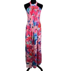 Molly Bracken Womens Halter Maxi Dress‎ Size M Pink Floral Tropical Vacation